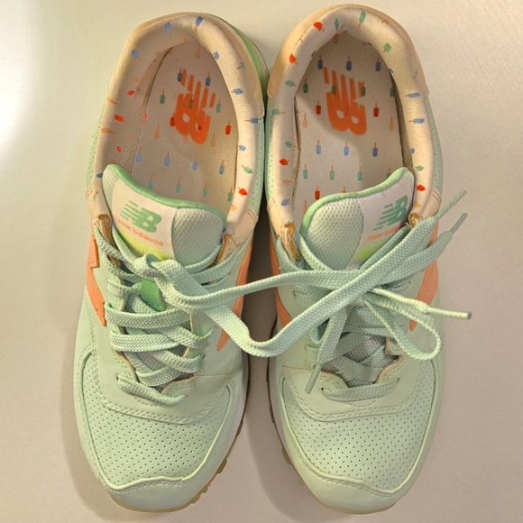 New Balance 574 State Fair Sneakers in Mint and Peach - Picture 1 of 5